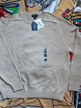 NWT Lands End tan brown crewneck sweater XL made in Japan 100% cotton Drifter